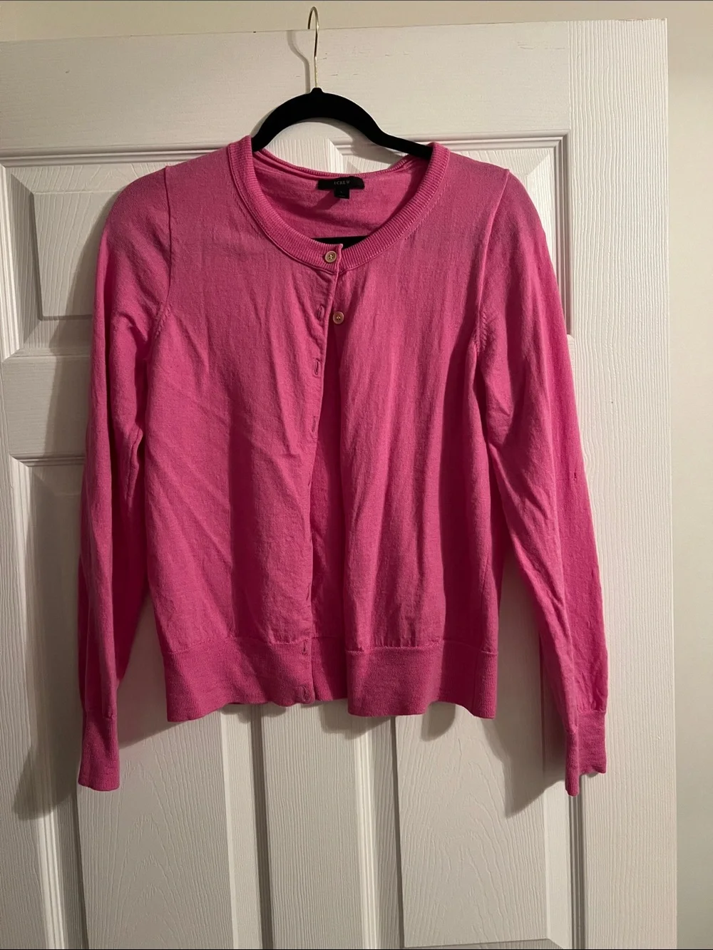 J. Crew Bright Pink Crewneck Cardigan